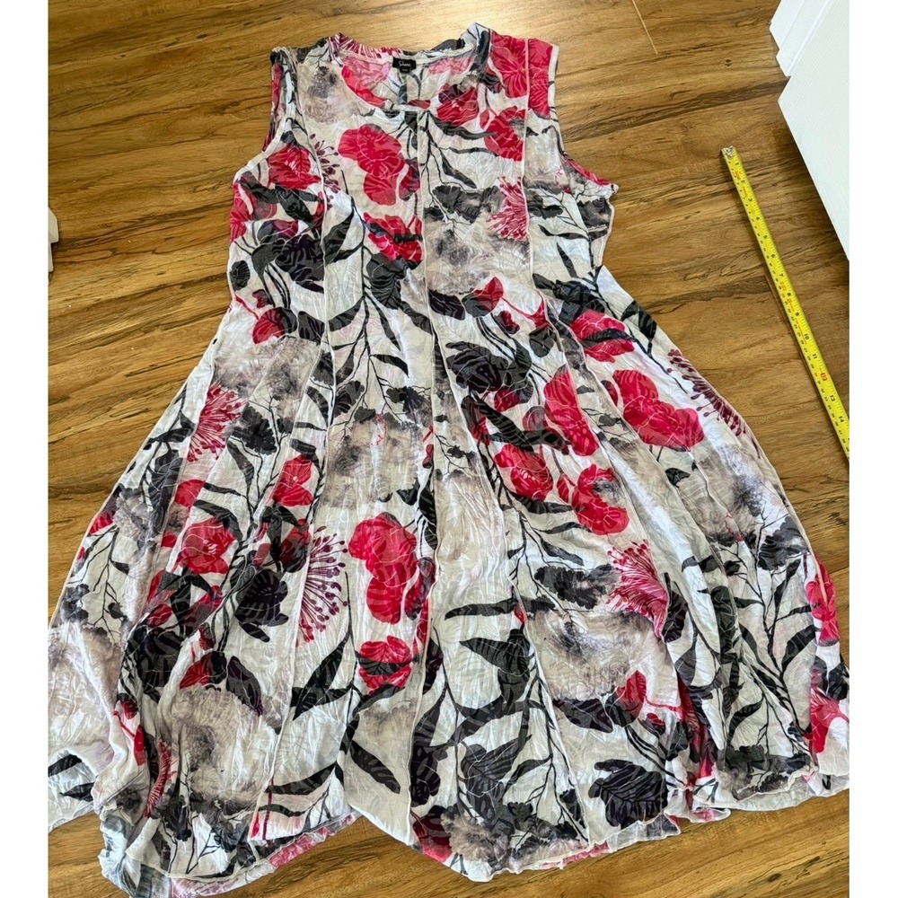 Shana Apparel Floral Crinkle Midi Dress M Pink Grey Artsy Lagenlook Boho Travel - Picture 6 of 9